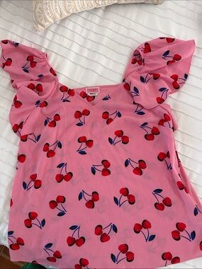 kate spade Pink Cherry-Print Ruffle Sleeve Blouse